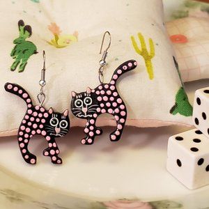Vintage 90s Polka-Dot Black Cat Earrings
